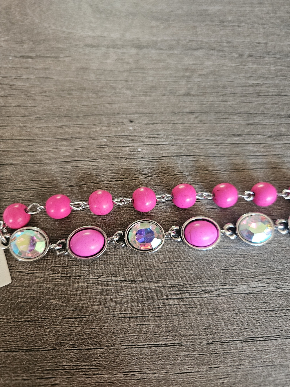 EMMA Pink Beaded Trucker Hat Chain Accessory with Iridescent Gems - Picture 3 of 4